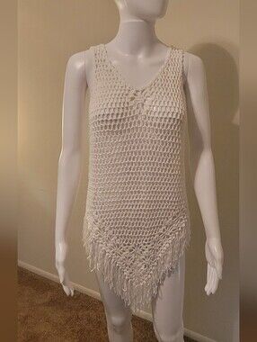 Paradise USA White Crochet Fringe Swim Cover-Up | Size Small